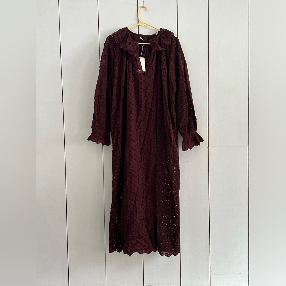 Doen Persephone Dress Sz M-L Burgundy NWT Lace Romantic - Picture 3 of 14